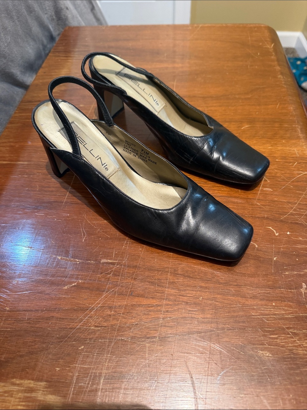 Bellini Black Square-Toe Slingback Heels
